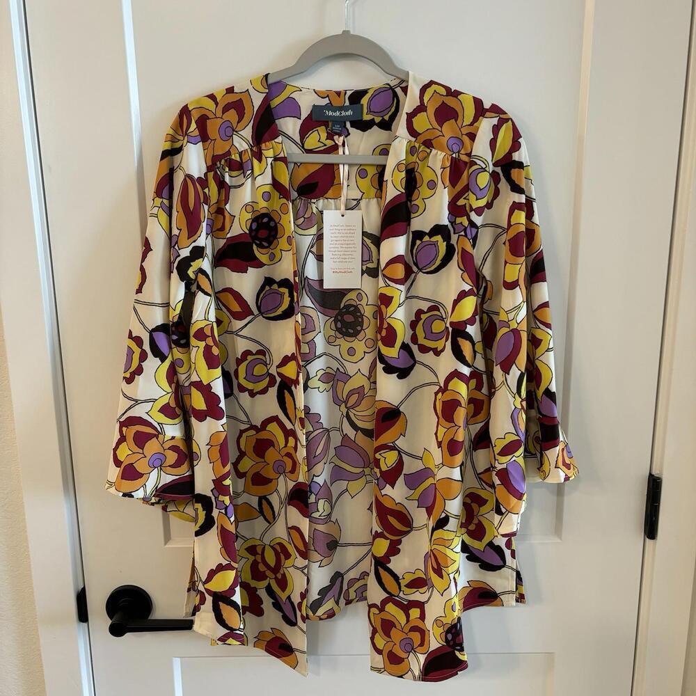 ModCloth Womens Size Small Medium Multicolor Artsy Open Tunic Cardigan Kimono